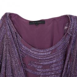Pre Owned Elie Saab Purple Beaded Wide Sleeve Overlay Mini Dress M