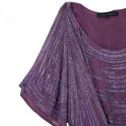 Pre Owned Elie Saab Purple Beaded Wide Sleeve Overlay Mini Dress M