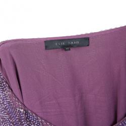 Pre Owned Elie Saab Purple Beaded Wide Sleeve Overlay Mini Dress M