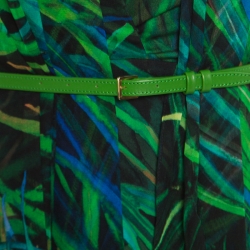 Elie Saab Green Palm Printed Silk Overlap Neckline Detail Cape Style Maxi Dress XS