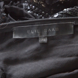 Pre Owned Elie Saab Black Embellished Silk Petal Applique Detail Sleeveless Gown L