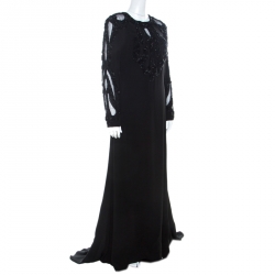 Pre Owned Elie Saab Black Embellished Silk Blend Evening Gown M