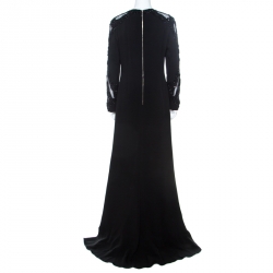 Pre Owned Elie Saab Black Embellished Silk Blend Evening Gown M
