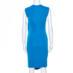 Pre Owned Elie Saab Blue Jersey Sleeveless Draped Dress S