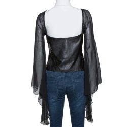 Elie Saab Black Embellished Lace Sheer Sleeve Blouse S