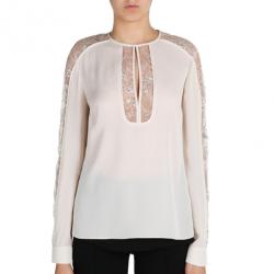 Pre Owned Elie Saab Cream Silk Lace-Detailed Tunic L