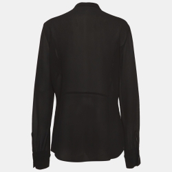 Pre Owned Elie Saab Black Crepe Silk Buttoned Blouse L