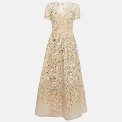 Elie Saab Embroidered Mesh Beige Gown S