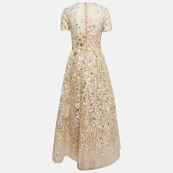 Elie Saab Embroidered Mesh Beige Gown S