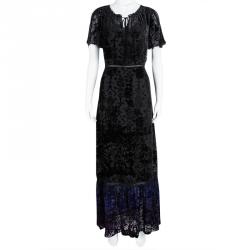 Pre Owned Elie Tahari Multicolor Burnout Velvet Maxi Charlize Dress L
