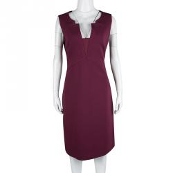 Pre Owned Elie Tahari Maroon Sleeveless Berry Burst Alex Dress L