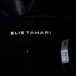 Pre Owned Elie Tahari Black Azella Coated Denim Shorts S