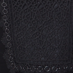 Pre Owned Elie Tahari Black Crepe Chain Bead Embellished Bell Sleeve Jumpsuit M