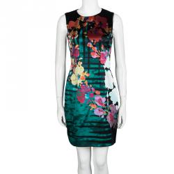 Pre Owned Elie Tahari Black Floral Printed Silk Sleeveless Sheath Dress S