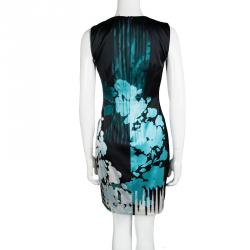 Pre Owned Elie Tahari Black Floral Printed Silk Sleeveless Sheath Dress S