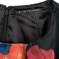 Pre Owned Elie Tahari Black Floral Printed Silk Sleeveless Sheath Dress S