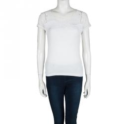 Pre Owned Elie Tahari White Jersey Asymmetric Lace Trim T-Shirt S