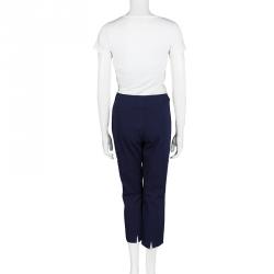 Pre Owned Elie Tahari Navy Blue Tapered Cropped Pants L