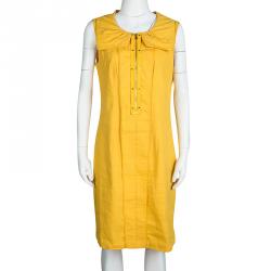 Pre Owned Elie Tahari Yellow Linen Zip Front Sleeveless Dress L