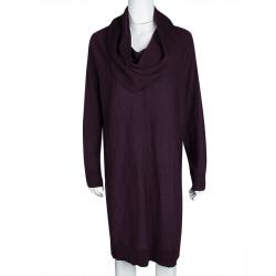 Pre Owned Tahari Purple Merino Wool Draped Neck Detail Long Sleeve Sweater Dress XL