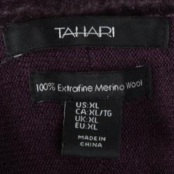 Pre Owned Tahari Purple Merino Wool Draped Neck Detail Long Sleeve Sweater Dress XL