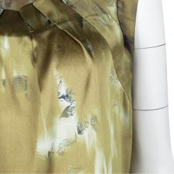 Elie Tahari Gold Digital Floral Printed Silk Sleeveless Top L