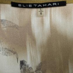 Elie Tahari Gold Digital Floral Printed Silk Sleeveless Top L