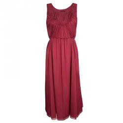 Elie Tahari Red Silk Pleated Tie Detail Sleeveless Dress L
