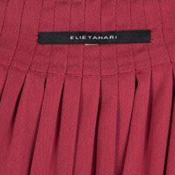 Elie Tahari Red Silk Pleated Tie Detail Sleeveless Dress L