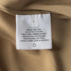 Pre Owned Elie Tahari Golden Brown Silk Satin Draped Plunge Neck Sleeveless Top L