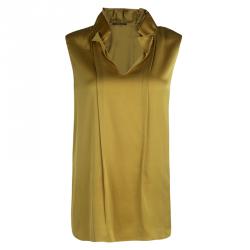 Pre Owned Elie Tahari Mustard Silk Ruffle Detail Sleeveless Top L