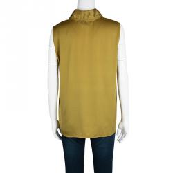 Pre Owned Elie Tahari Mustard Silk Ruffle Detail Sleeveless Top L