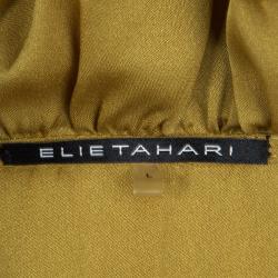 Pre Owned Elie Tahari Mustard Silk Ruffle Detail Sleeveless Top L
