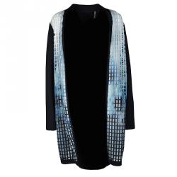 Elie Tahari Navy Blue Laser Cut Front Open Neoprene Coat L