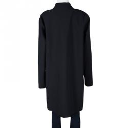 Elie Tahari Navy Blue Laser Cut Front Open Neoprene Coat L