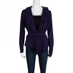 Elie Tahari Purple Merino Wool Jessica Wrap Cardigan L