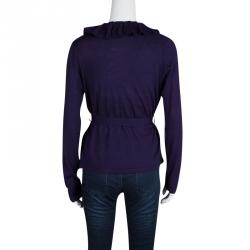 Elie Tahari Purple Merino Wool Jessica Wrap Cardigan L