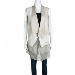 Elie Tahari Cream Draped Betsy Lamb Leather & Silk Vest M