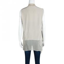 Elie Tahari Cream Draped Betsy Lamb Leather & Silk Vest M