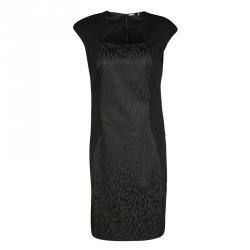 Elie Tahari Black Contrast Animal Jacquard Panel Cap Sleeve Dress S