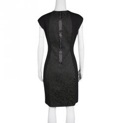 Elie Tahari Black Contrast Animal Jacquard Panel Cap Sleeve Dress S