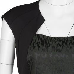 Elie Tahari Black Contrast Animal Jacquard Panel Cap Sleeve Dress S