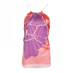 Elie Tahari Multicolor Printed Draped Silk Tie Detail Sleeveless Top S