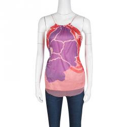 Elie Tahari Multicolor Printed Draped Silk Tie Detail Sleeveless Top S