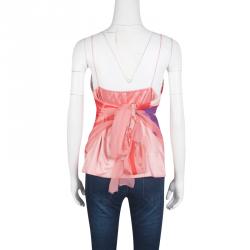 Elie Tahari Multicolor Printed Draped Silk Tie Detail Sleeveless Top S