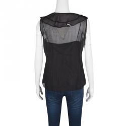 Elie Tahari Black Silk Contrast Ruffle Detail Sleeveless Top S