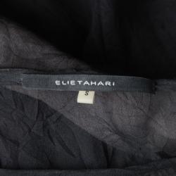 Elie Tahari Black Silk Contrast Ruffle Detail Sleeveless Top S