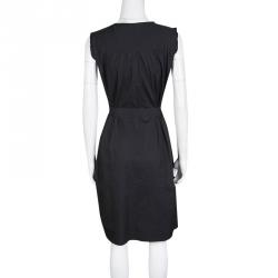 Elie Tahari Black Ruffle Detail Belted Sleeveless Martha Dress L