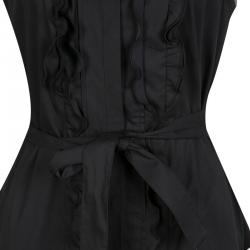 Elie Tahari Black Ruffle Detail Belted Sleeveless Martha Dress L