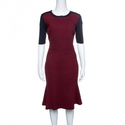 Pre Owned Elie Tahari Linore Colorblock Knit Fit and Flare Dress L
